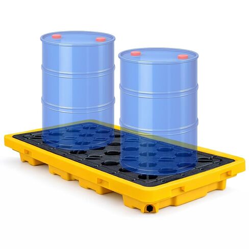 2 Drum Spill Containment Pallet, Fits Standard 55 Gallon Drums, 20 Gallon Sump Capacity, 4400lb Static Load HDPE Spill Tray, Forklift Compatible Stackable Industrial Secondary Containment Platform in Saudi Arabia