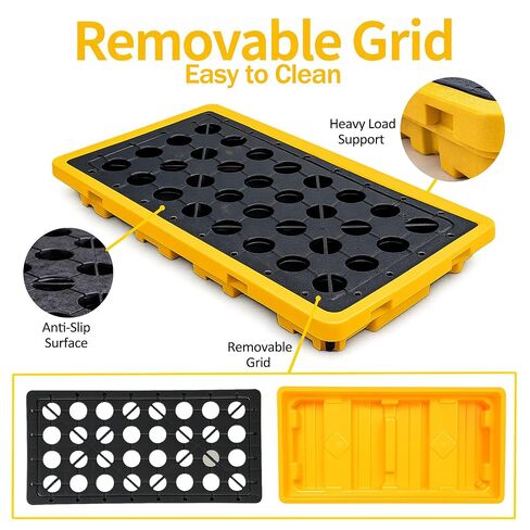 2 Drum Spill Containment Pallet, Fits Standard 55 Gallon Drums, 20 Gallon Sump Capacity, 4400lb Static Load HDPE Spill Tray, Forklift Compatible Stackable Industrial Secondary Containment Platform in Saudi Arabia
