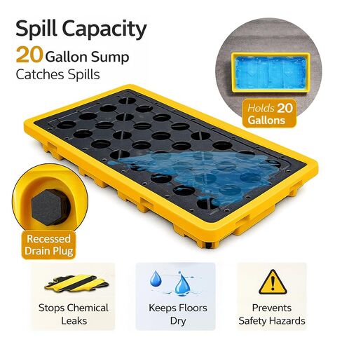2 Drum Spill Containment Pallet, Fits Standard 55 Gallon Drums, 20 Gallon Sump Capacity, 4400lb Static Load HDPE Spill Tray, Forklift Compatible Stackable Industrial Secondary Containment Platform in Saudi Arabia