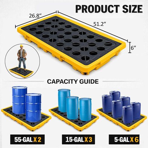 2 Drum Spill Containment Pallet, Fits Standard 55 Gallon Drums, 20 Gallon Sump Capacity, 4400lb Static Load HDPE Spill Tray, Forklift Compatible Stackable Industrial Secondary Containment Platform in Saudi Arabia