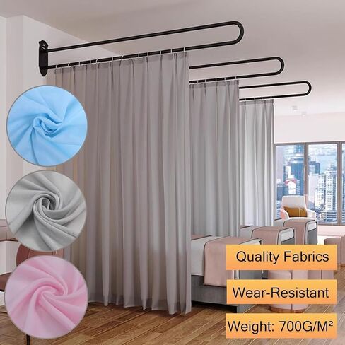 This Privacy Partition Curtain, U-Shaped Room Divider, Metal Support Wall-Mounted Curtain, Flat Hook Medical Curtain for Fitting Room Beauty Salon Bedroom(Dark Blue,230cm/1PCS) in Saudi Arabia