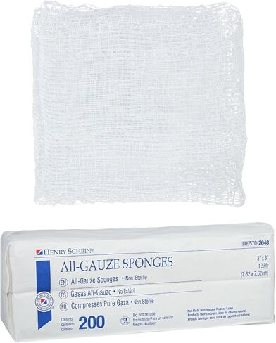 Henry Schein 100% Cotton Woven All-Gauze Sponge 3x3 12 Ply Non-Sterile Square for Wound Dressing Gauze Sponge-Pads for Wound Care & Home First Aid Kits, 200 / Pack in Saudi Arabia