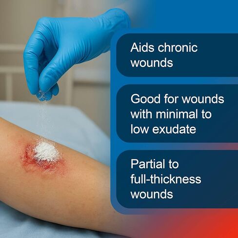 جزيئات تضميد الجروح بالكولاجين، 1 جرام - 5 أكياس من مسحوق الكولاجين لشفاء الجروح - جيد للحروق والخدوش والبثور - للإفرازات البسيطة إلى الثقيلة والجروح الجزئية إلى الكاملة in Kuwait