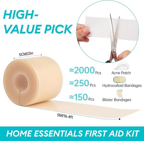 2IN*16.4FT Hydrocolloid Roll for Acne & Scarring,Large Hydrocolloid Patch Bandages with Self-Adhesive,Hydrocolloid Gel Bandages for Wound Care-Scratch-Blisters,Sterile and Waterproof in Saudi Arabia