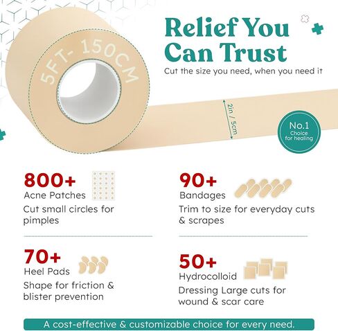 Medical Grade Hydrocolloid Roll 2in × 5ft – Flexible & Waterproof Hydrocolloid Bandages | Cut-to-Size Hydrocolloid Dressing Tape, Pimple Patch Roll & Adhesive Bandages in Saudi Arabia