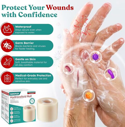 Medical Grade Hydrocolloid Roll 2in × 5ft – Flexible & Waterproof Hydrocolloid Bandages | Cut-to-Size Hydrocolloid Dressing Tape, Pimple Patch Roll & Adhesive Bandages in Saudi Arabia