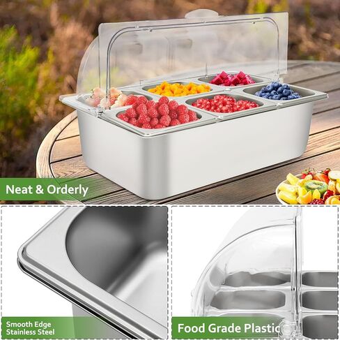 Countertop Food Display Container Ice Food Serving Tray 6 Pans Buffet Condiment Dispenser - Salad Dressing Appetizer Spice Fruit Cold Serving Station in Saudi Arabia