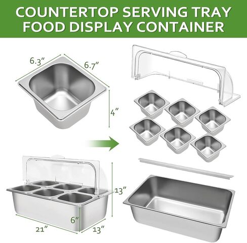 Countertop Food Display Container Ice Food Serving Tray 6 Pans Buffet Condiment Dispenser - Salad Dressing Appetizer Spice Fruit Cold Serving Station in Saudi Arabia