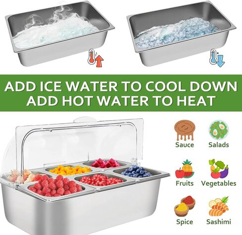 Countertop Food Display Container Ice Food Serving Tray 6 Pans Buffet Condiment Dispenser - Salad Dressing Appetizer Spice Fruit Cold Serving Station in Saudi Arabia