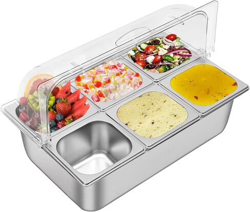 Countertop Food Display Container Ice Food Serving Tray 6 Pans Buffet Condiment Dispenser - Salad Dressing Appetizer Spice Fruit Cold Serving Station in Saudi Arabia