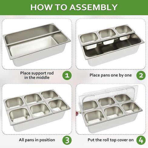Countertop Food Display Container Ice Food Serving Tray 6 Pans Buffet Condiment Dispenser - Salad Dressing Appetizer Spice Fruit Cold Serving Station in Saudi Arabia
