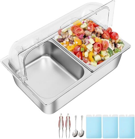 Countertop Food Display Container Ice Food Serving Tray 6 Pans Buffet Condiment Dispenser - Salad Dressing Appetizer Spice Fruit Cold Serving Station in Saudi Arabia