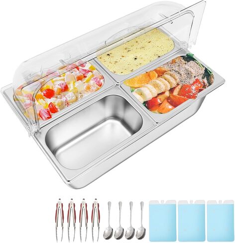Countertop Food Display Container Ice Food Serving Tray 6 Pans Buffet Condiment Dispenser - Salad Dressing Appetizer Spice Fruit Cold Serving Station in Saudi Arabia