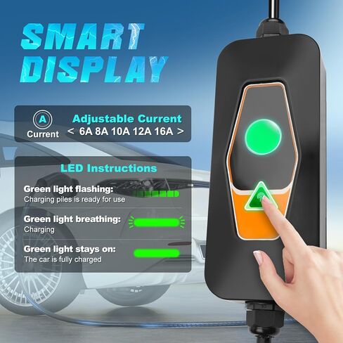 Portable EV Charger Level 1, 16Amp 120V, Vehicle Charger with 16.5FT Cable, NEMA 5-15 Plug, Compatible with SAE J1772 EVs, Scheduled Charging, Adjustable Current in Saudi Arabia