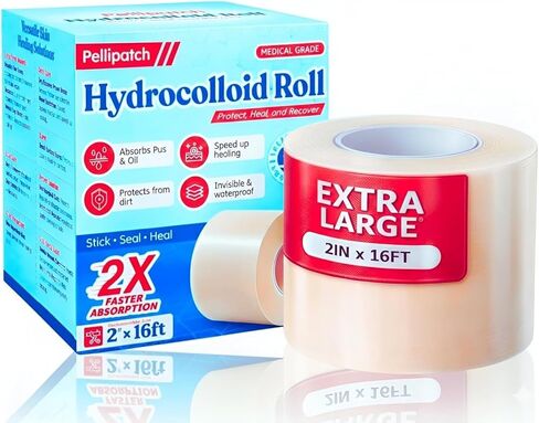 Pimple Patches - Cut-to-Size - Pimple Patch Roll (16 Feet x 2 Inch) Hydrocolloid Roll Bandages Medical Tape Wound Care & Acne Zits - Clear Large Self-Adhesive Ultra Absorbent Waterproof Bulk First Aid in Saudi Arabia