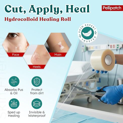 Pimple Patches - Cut-to-Size - Pimple Patch Roll (16 Feet x 2 Inch) Hydrocolloid Roll Bandages Medical Tape Wound Care & Acne Zits - Clear Large Self-Adhesive Ultra Absorbent Waterproof Bulk First Aid in Saudi Arabia
