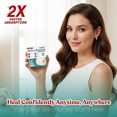 Pimple Patches - Cut-to-Size - Pimple Patch Roll (16 Feet x 2 Inch) Hydrocolloid Roll Bandages Medical Tape Wound Care & Acne Zits - Clear Large Self-Adhesive Ultra Absorbent Waterproof Bulk First Aid in Saudi Arabia