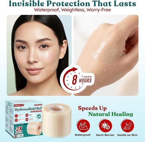 Pimple Patches - Cut-to-Size - Pimple Patch Roll (16 Feet x 2 Inch) Hydrocolloid Roll Bandages Medical Tape Wound Care & Acne Zits - Clear Large Self-Adhesive Ultra Absorbent Waterproof Bulk First Aid in Saudi Arabia