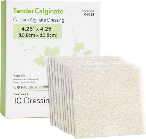 Calcium Alginate Wound Dressing 4.25 Inches x 4.25 Inches - 10 Sterile Highly Absorbent Dressings for Moderate and Heavy Exudate - Good for Hospitals, Medical Facilities, and Nursing Homes in Saudi Arabia