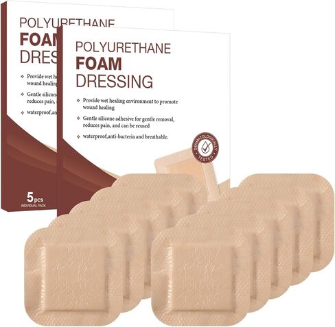 ضمادة إسفنجية من السيليكون مع حدود لاصقة 2 × 2 بوصة مقاومة للماء لتضميد الجروح، ضمادة ماصة من إسفنج السيليكون للعناية بالجروح، حدود لطيفة، 10 قطع in Kuwait