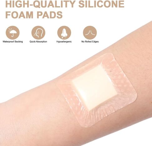 ضمادة إسفنجية من السيليكون مع حدود لاصقة 2 × 2 بوصة مقاومة للماء لتضميد الجروح، ضمادة ماصة من إسفنج السيليكون للعناية بالجروح، حدود لطيفة، 10 قطع in Kuwait