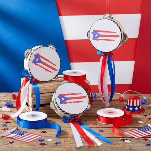 10 Pcs Mini Puerto Rico Tambourines Instruments 4 Inch Pandereta Panderos Pleneras for Puerto Rican Birthday Party Favors Tambourine Drums with Puertorico Flag for Party Decoration with Ribbon in Saudi Arabia
