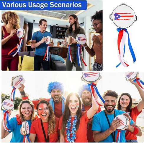 10 Pcs Mini Puerto Rico Tambourines Instruments 4 Inch Pandereta Panderos Pleneras for Puerto Rican Birthday Party Favors Tambourine Drums with Puertorico Flag for Party Decoration with Ribbon in Saudi Arabia