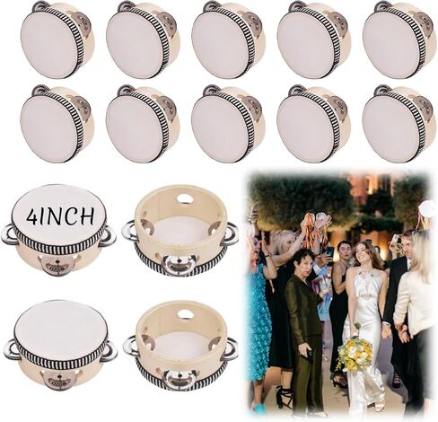 4 Inch Wedding Tambourine Bulk Mini Drum Noise Makers for Guest Hand Held Tambourine Dance Floor Props Single Row Metal Jingle Percussion Gift Church Party (100PCS) in Saudi Arabia