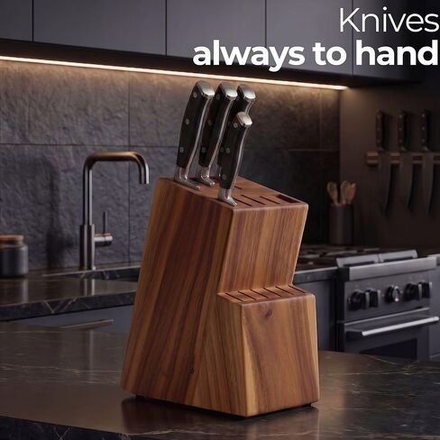 Kitchen knife holder elegant & sturdy (15 slots). Universal knife block with slots for knives, scissor and sharpenner. Knife Block without Knives. Kitchen knife holders for counter top. (Pine) in Saudi Arabia
