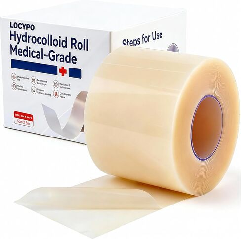 لفة غرواني مائي للعناية بالجروح، ضمادات غرواني مائي مقاس 2 × 4.8 قدم، ذاتية اللصق، فائقة الامتصاص، مرنة ومقاومة للماء، حجم وشكل رقعة للبثور والحروق وحب الشباب والإسعافات الأولية الأساسية in Kuwait