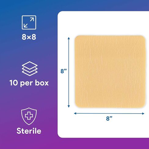 ضمادات إسفنجية مقاومة للماء مقاس 8 × 8 بوصة - 10 ضمادات إسفنجية معقمة للجروح - وسادات شديدة الامتصاص وغير لاصقة وغير ذات حدود - جيدة للجروح المتوسطة والثقيلة in Kuwait