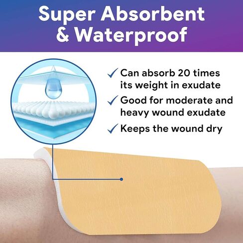 ضمادات إسفنجية مقاومة للماء مقاس 8 × 8 بوصة - 10 ضمادات إسفنجية معقمة للجروح - وسادات شديدة الامتصاص وغير لاصقة وغير ذات حدود - جيدة للجروح المتوسطة والثقيلة in Kuwait