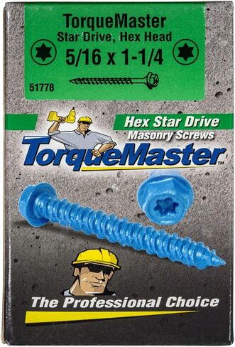 TorqueMaster Star Drive Hex Washer Head Masonry Screws, 50 Pieces with Driver Bit & Masonry Drill Bit - 5/16" x 2-1/4" Concrete Masonry Screws, Rust Resistant High Strength in Saudi Arabia