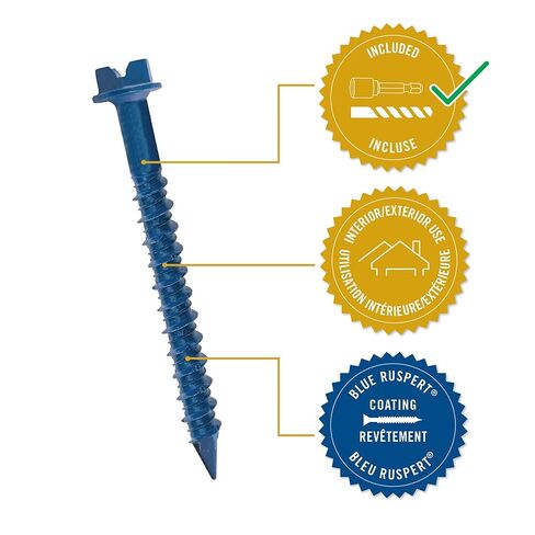 Nuvo Iron 1/4" x 2 1/4",Concrete Hex Head Anchor Slot Screw Blue Ruspert, C/W Drill Bit 100 Pc Box in Saudi Arabia