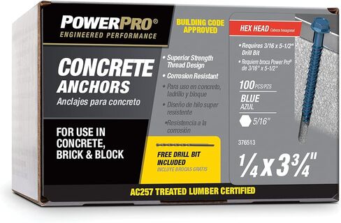 Power Pro Concrete Screw Anchor 1/4 Inch x 3-3/4 Inch 100 Pack- 376513 in Saudi Arabia