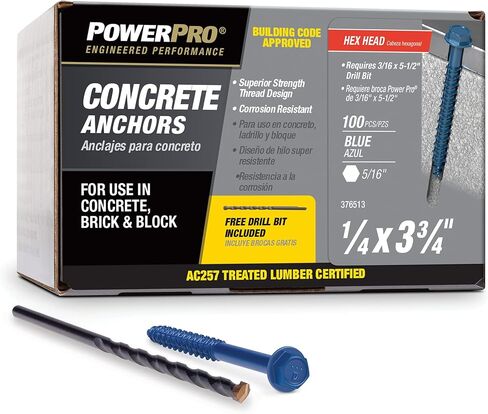 Power Pro Concrete Screw Anchor 1/4 Inch x 3-3/4 Inch 100 Pack- 376513 in Saudi Arabia