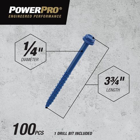 Power Pro Concrete Screw Anchor 1/4 Inch x 3-3/4 Inch 100 Pack- 376513 in Saudi Arabia
