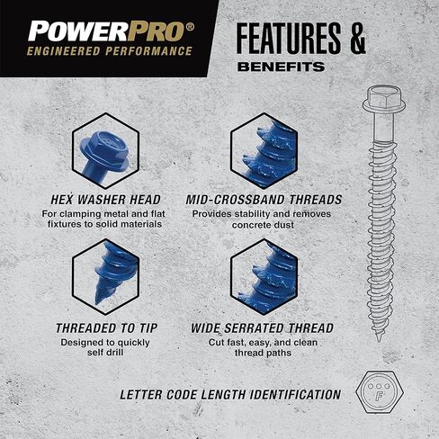 Power Pro Concrete Screw Anchor 1/4 Inch x 3-3/4 Inch 100 Pack- 376513 in Saudi Arabia