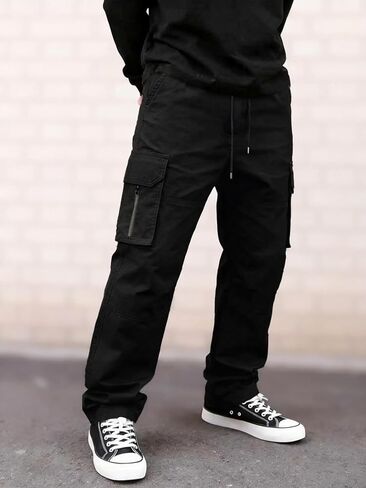 Men's Cargo Pants Casual Workout Joggers Drawstring Waist Trendy Lightweight Trousers in Saudi Arabia