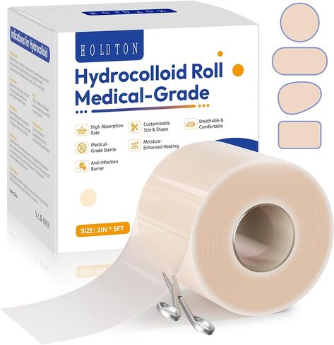 Hydrocolloid Roll for Wound Care, 2" × 5FT Cut-to-Size Hydrocolloid Bandages with Self-Adhesive, Ultra-Absorbent Dressing for Blisters, Burns, Acne & Minor Cuts, Waterproof, Invisible in Saudi Arabia