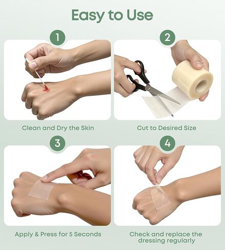 Hydrocolloid Roll for Wound Care, 2" × 5FT Cut-to-Size Hydrocolloid Bandages with Self-Adhesive, Ultra-Absorbent Dressing for Blisters, Burns, Acne & Minor Cuts, Waterproof, Invisible in Saudi Arabia