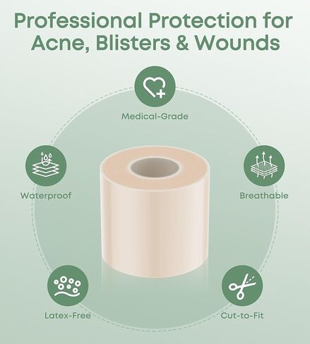 Hydrocolloid Roll for Wound Care, 2" × 5FT Cut-to-Size Hydrocolloid Bandages with Self-Adhesive, Ultra-Absorbent Dressing for Blisters, Burns, Acne & Minor Cuts, Waterproof, Invisible in Saudi Arabia