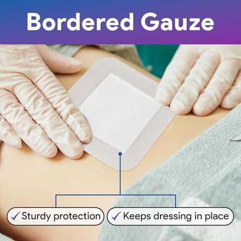 ضمادات جزيرة الشاش ذات الحدود 4 × 4 للجروح ذات حدود الجزيرة - وسادات شاش لاصقة - شريط مضاد للحساسية، جيد للبشرة الحساسة - جيد للجروح والسحجات والحروق والمزيد in Kuwait