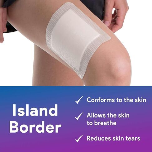 ضمادات جزيرة الشاش ذات الحدود 4 × 4 للجروح ذات حدود الجزيرة - وسادات شاش لاصقة - شريط مضاد للحساسية، جيد للبشرة الحساسة - جيد للجروح والسحجات والحروق والمزيد in Kuwait