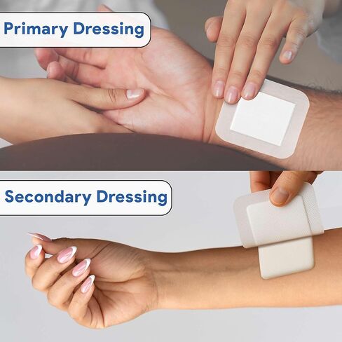 ضمادات جزيرة الشاش ذات الحدود 4 × 4 للجروح ذات حدود الجزيرة - وسادات شاش لاصقة - شريط مضاد للحساسية، جيد للبشرة الحساسة - جيد للجروح والسحجات والحروق والمزيد in Kuwait