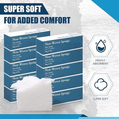 Mindsoft 2000 Count 2" x 2" Non-Woven Gauze Sponges 4-ply Bulk Absorbent First Aid Wound Care Dental Gauze Pads for Home Clinic Vet in Saudi Arabia