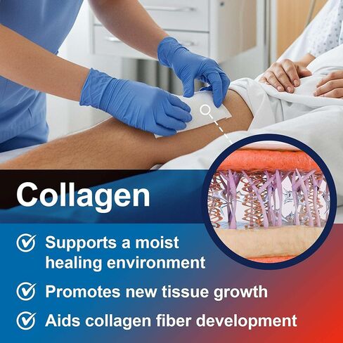 ضمادات الجروح بالكولاجين مقاس 10.16 سم × 10.16 سم - 30 وسادة كولاجين للحروق والخدوش والبثور والمزيد - من أجل الحد الأدنى من الإفرازات الثقيلة والجروح الجزئية إلى الجروح ذات السُمك الكامل in Kuwait