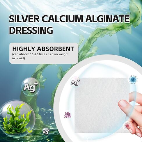 Ag Silver Calcium Alginate Wound Dressing Pads 4" x 4" (Pack of 10), Soft Highly Absorbent Silver Wound Dressing, Non-Adhesive Dressing for Wound Care, Painless Removal Gauze Pads for Wounds in Saudi Arabia