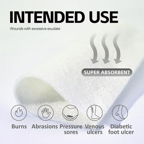 Ag Silver Calcium Alginate Wound Dressing Pads 4" x 4" (Pack of 10), Soft Highly Absorbent Silver Wound Dressing, Non-Adhesive Dressing for Wound Care, Painless Removal Gauze Pads for Wounds in Saudi Arabia