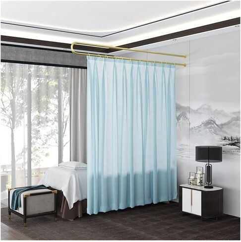 This Room Divider Semi Sheer Curtains, Light-transmitting Privacy Curtain, U-Shaped Long Support Rod, Beauty Salon Partition Curtain, for Beauty Salons, Clinic, Shared Bedroom (Color : Brown in Saudi Arabia